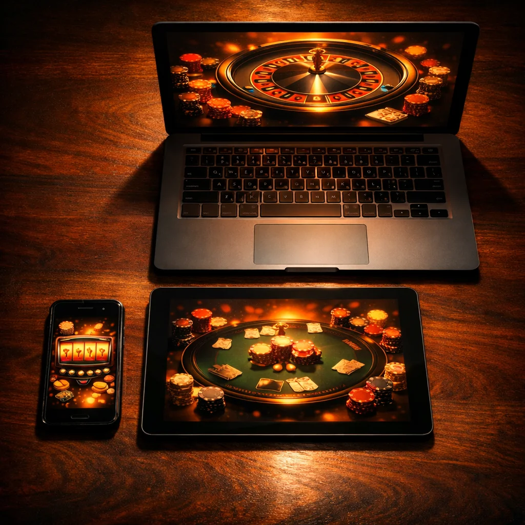 Laptop telefoon en tablet met KokoBet live blackjack